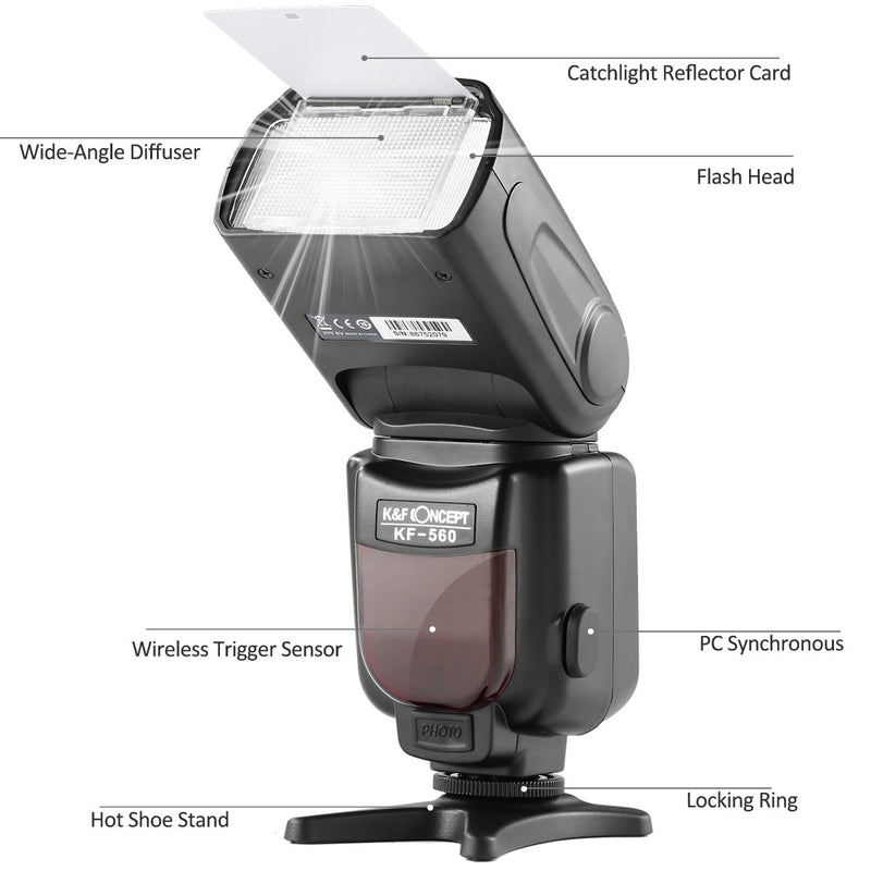 K&F Concept Camera Flash, KF-560 Universal Speedlite Flash with LCD Display Compatible with Canon Nikon DSLR Cameras For Canon & Nikon DSLR+TTL+GN35