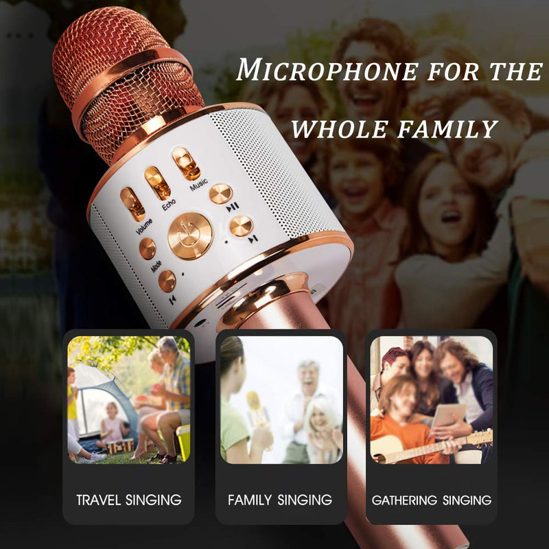 [AUSTRALIA] - Diyomate Wireless Bluetooth Karaoke Microphone Handheld KTV Home Mic Singing Speaker Player Party Birthday Professional Microphones for iOS/Android (Rose Gold) Rose gold 