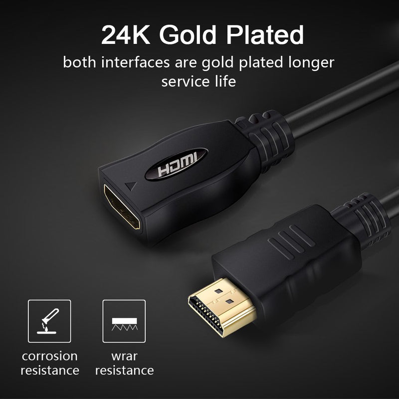 HDMI Extension Cable, Techkey 6 Feet High Speed HDMI Extension Cable Male to Female with Ethernet Support 4K Resolution for Blu Ray Player, 3D Television,HDTV (Black)