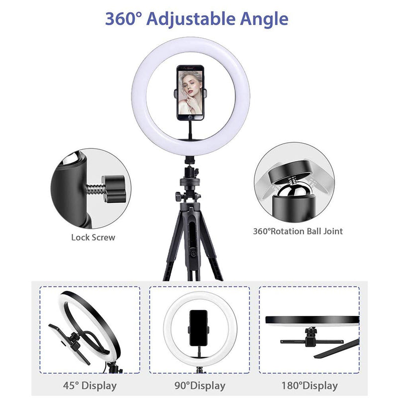 Selfie Ring Light with Tripod Stand, Bcamelys 10inch LED Ring Light with Stand and Phone Holder, Ringlights with Stand, Ring Light for iPhone,Phone,Video Recording, Live Streaming,Camera 10 inch