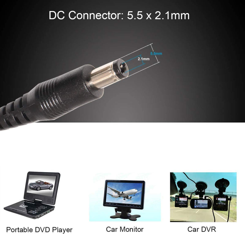 SPARKING DC 5.5 x 2.1mm Car Charger Power Supply Cord - 12v -24v 4FT Cigarette Lighter Male Plug to DC Connector 5.5 x 2.1mm Cable