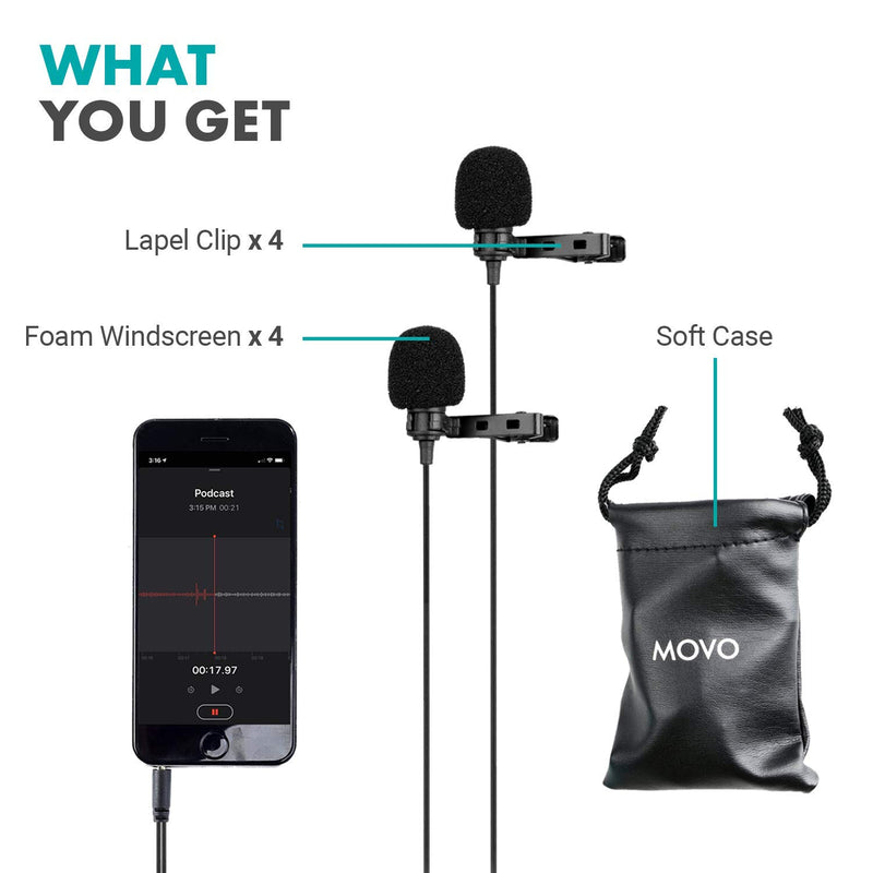 [AUSTRALIA] - Movo PM20 Dual Lavalier Microphone - Lapel Microphone Compatible with Apple iPhone, iPad, iPod Touch, Android and Windows Smartphones - Perfect Interview Microphone 