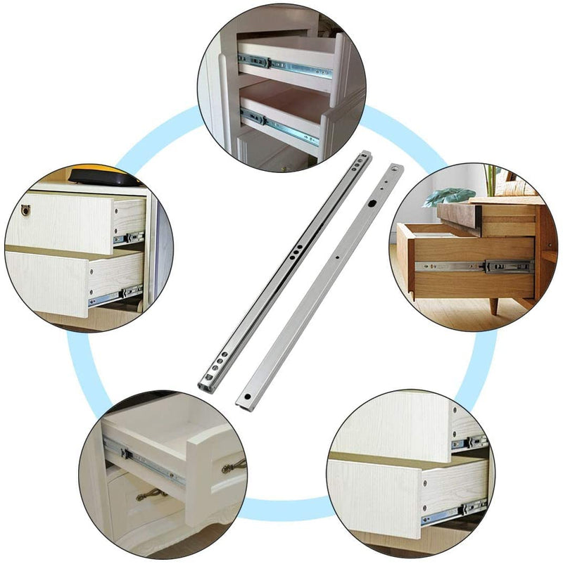 Juvielich Drawer Slides 2 Fold Ball Drawer Slides Track Rail 16" Length 0.67" Wide Silver White 1 Pair