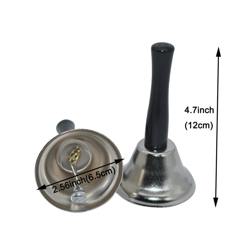 Maydahui 2PCS Dinner Hand Bell Silver Steel Loud Call Jingle Bells for Wedding Events Decoration Alarm Inside Classroom Food Line Jingles Ringing