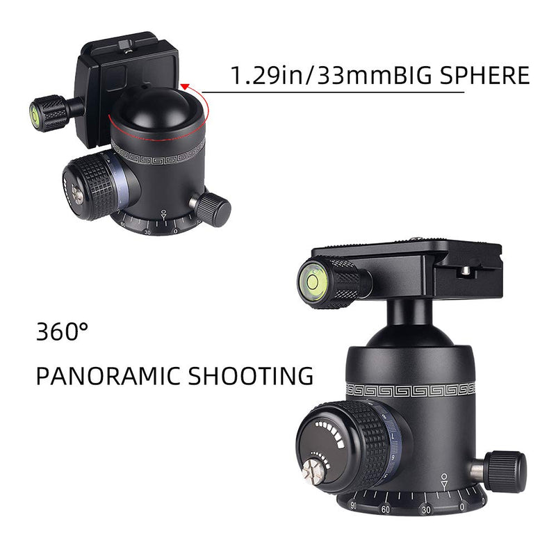AOKA Professional 360-Degree Rotating Panoramic Ball Head with 1/4-inch Quick Release Plate, Self-Weight 1.08 lbs/0.49 kg, Maximum Load 66 lbs/30 kg, Suitable for Tripods, Monopod, SLR Cameras (KK33) KK33