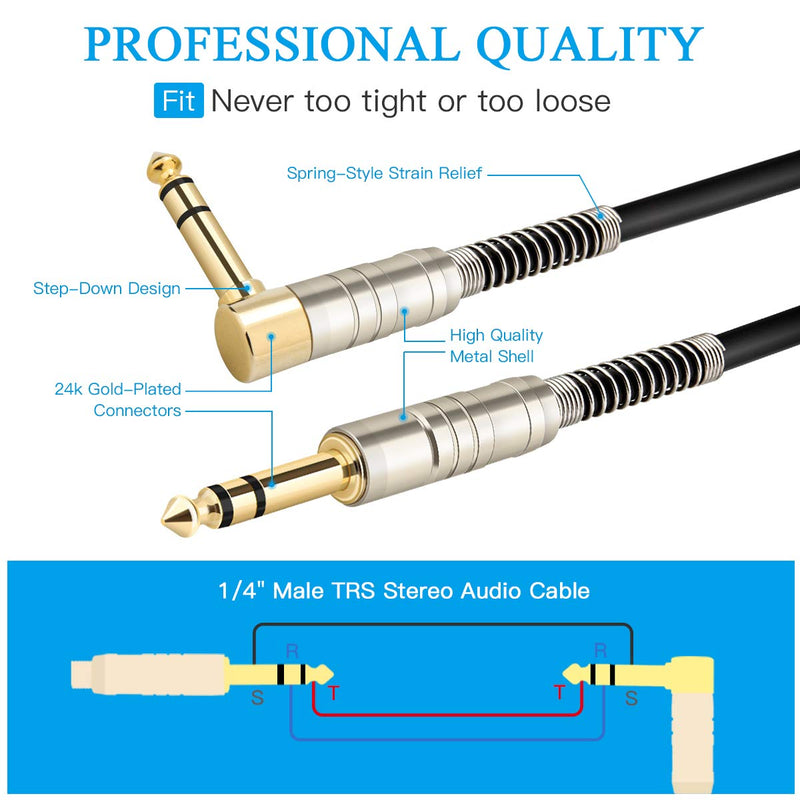 [AUSTRALIA] - JOLGOO 1/4 inch TRS Cable, Straight to Right Angle 1/4 Inch 6.35mm Stereo Audio Cable for Studio Monitors,Mixer,Yamaha Speaker/Receiver, 10 Feet 
