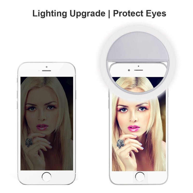 Selfie Light, BESTTY Super Slim [Rechargable Battery] Selfie Ring Light for Camera Selfie LED Camera Photography Light, Protection Eyes Natural Light (White) contain Silicone Makeup Sponge USB charged 1