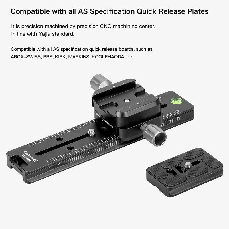 koolehaoda 180mm Rail Nodal Slide Metal Quick Release Clamp,Dual Dovetail Camera Bracket Mount with Double-Sided Clamp can be Rotated 90°, for Camera with Arca Swiss Compatible(LCB-18R) LCB-18R