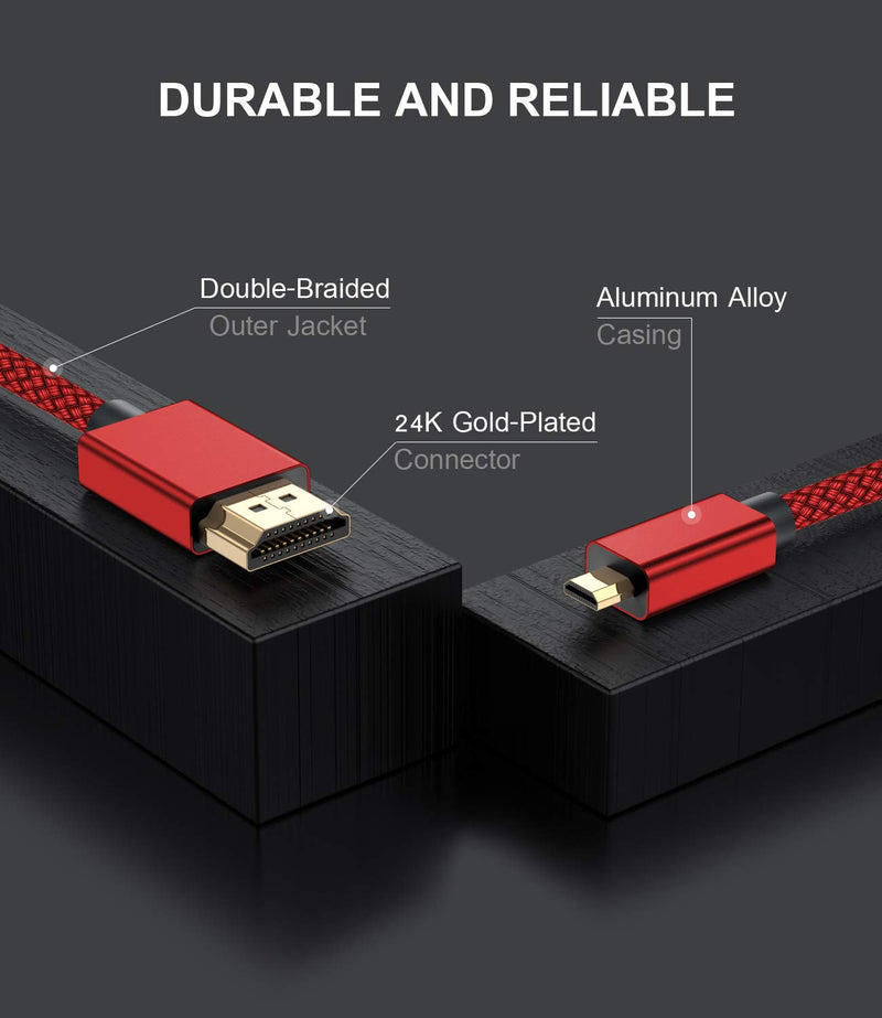 Elebase Micro HDMI Cable 6.6 FT,4K 60Hz Micro HDMI Cord Compatible for Raspberry Pi 4,GoPro Black Hero 7 6 5 4,Sony Camera A6000 A6300,Nikon B500,Lenovo Yoga 3 Pro 710,Canon Red