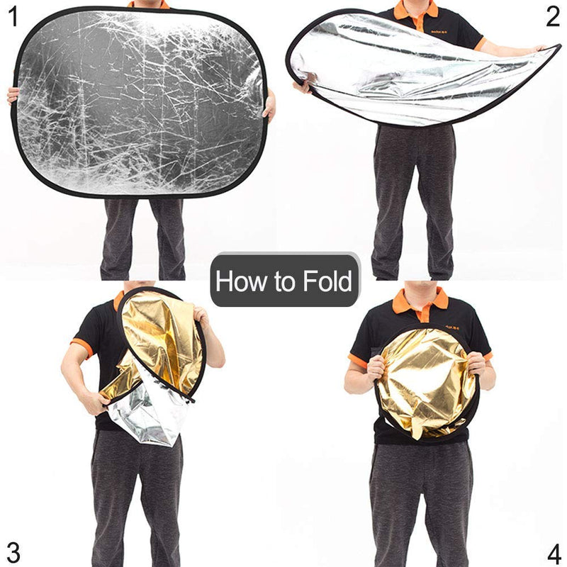 GODOX 24”x35” 60 x 90cm 5-in-1 Collapsible Portable Disc Light Reflector with Bag for Studio and Photography - Gold, Silver, Black, White, Translucent. 60x90cm