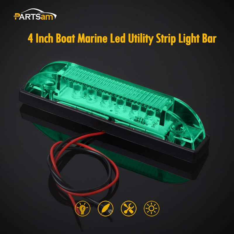 [AUSTRALIA] - Partsam 2X LED Waterproof Utility Strip Light 4" Green 6LED Side Marker Light Universal, Thin line led Boat Marine Lights, Green Led Lights Strips 