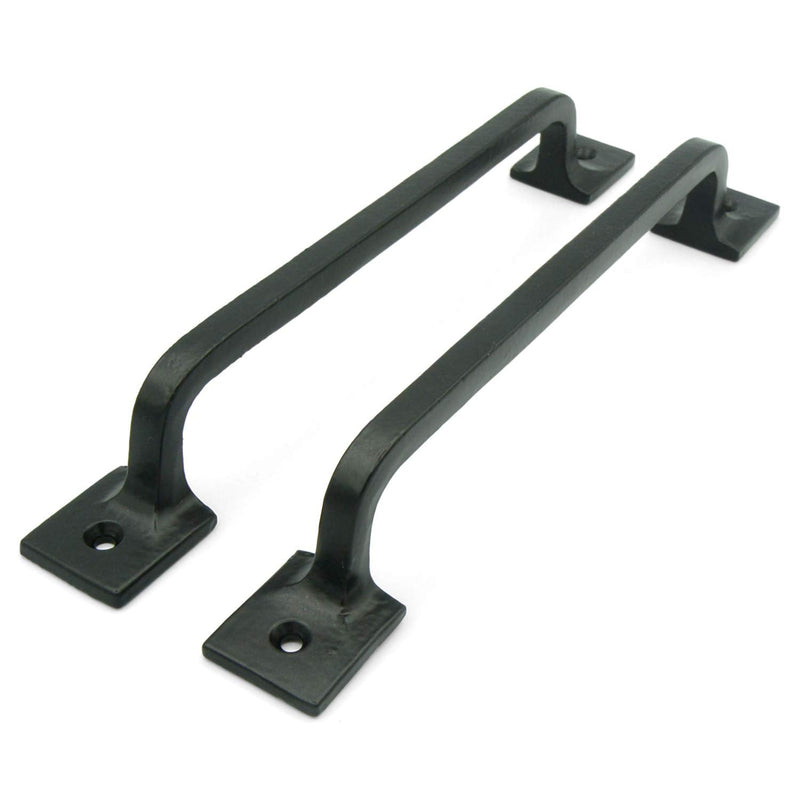 Black Cast Iron Pull Handles 9 inch (Squared Base, Set of 2) - Cabinet Door Handles, Gate Handle Pull, Barn Door Hardware, Grab Handles
