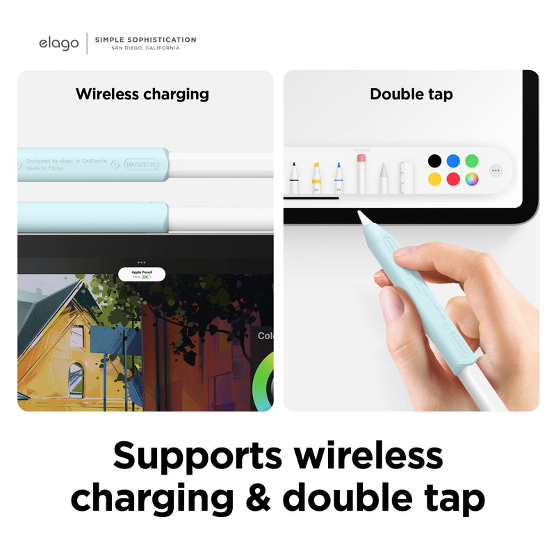 elago Pencil Grip 2 Pack Silicone Holder Compatible with Apple Pencil 2nd Generation, Compatible with iPad Pencil 2 Cover, Stylus Sleeve, Ergonomic Design, Compatible with Double Tap(Dark Grey, Mint) Dark Grey, Mint