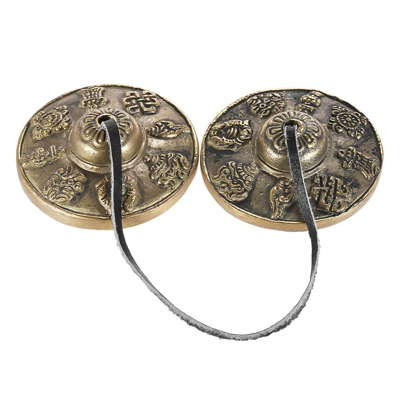 Heysland Tibetan Tingsha Cymbal Bell 2.6in/6.5cm Handcrafted Yoga Bell Meditation Chime Bells with Bag Eight Auspicious Symbols