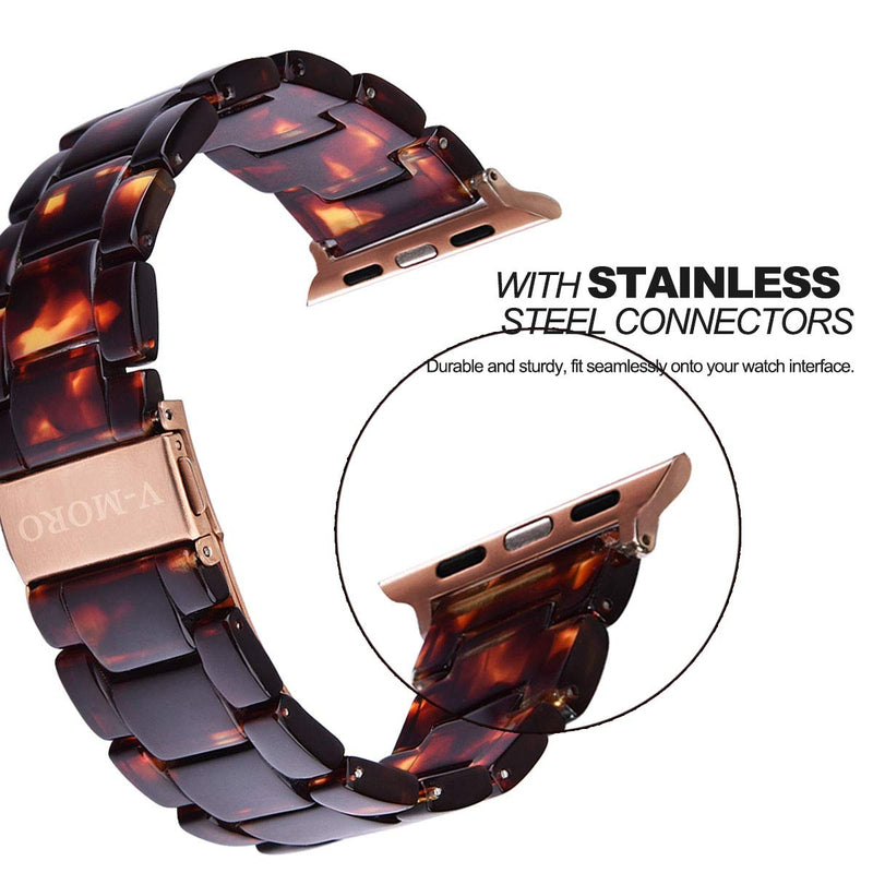 V-MORO Resin Strap Compatible with Apple Watch Bands 38mm 40mm Series 6/5/4/3/2/1/SE Women Men with Stainless Steel Buckle, Apple Watch Replacement Wristband Strap(Tortoise-tone, 38mm/40mm) Tortoise-tone