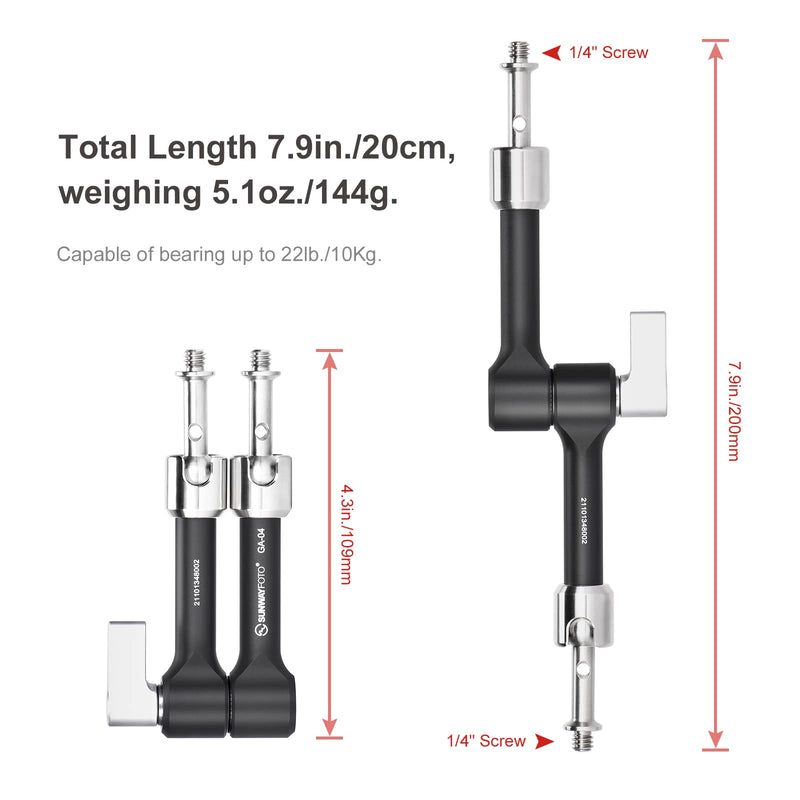 SUNWAYFOTO GA-04 Magic Arm Camera Mount 8.0"/200mm Load 22lb(10KG) with 1/4" Thread Screw