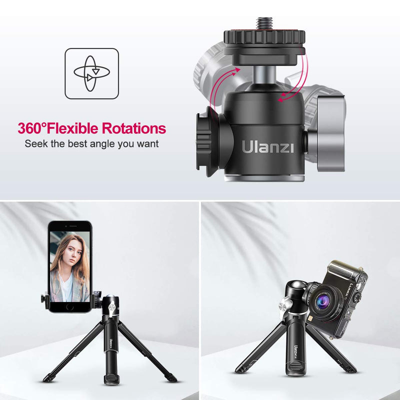 Mini Tripod ULANZI MT-14 Mini Camera Tripod with 360° Ball Head & Cold Shoe, Extendable Small Selfie Stick Tabletop Tripod for Camera iPhone Android Projector Monopod Webcam DSLR Gopro