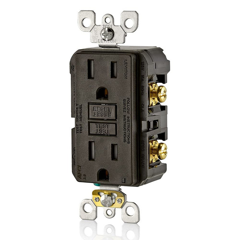 Leviton AFTR1 15-Amp, 120-Volt SmartlockPro Outlet Branch Circuit Arc-Fault Circuit Interrupter (AFCI) Receptacle, Wallplate Included, Brown