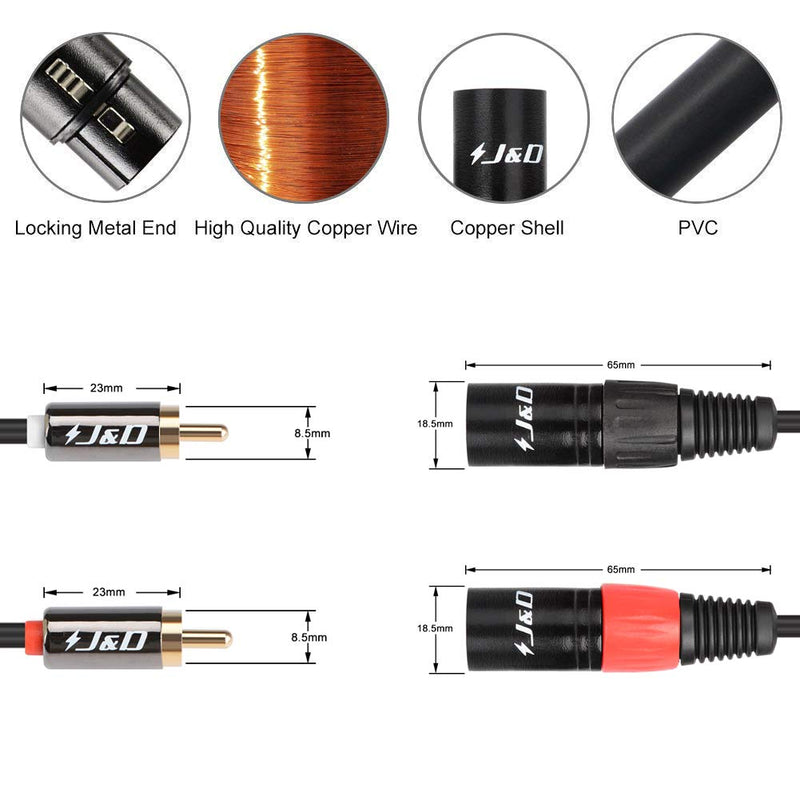 [AUSTRALIA] - J&D 2 RCA to 2 XLR Cable, PVC Shelled Unbalanced Dual XLR Male to Dual RCA Male HiFi Audio Stereo Audio Interconnect Cable Adapter for Speaker Condenser Mic Mixer AMP, 6 Feet 