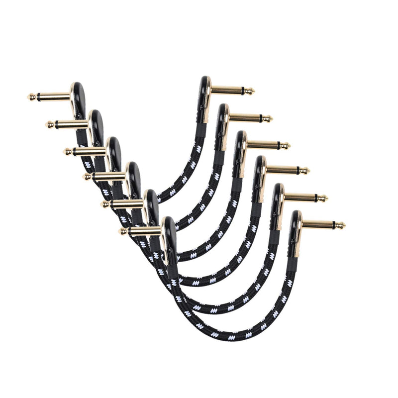 Guitar Effect Pedal Cables 6 Inch -1/4 Instrument Cables for Effect Pedals Right Angle Pedal Board Cables (6-Pack Black White Pancake15CM) 6-Pack Black White Pancake15CM