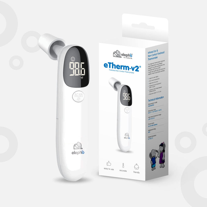 Elepho eTherm Ear & Forehead Non-Contact Thermometer Infrared & Digital Thermometers for Adults, Kids, Babies & Infants Instantly Accurately Reads Temperature Slim Design, Easy to Read Large Display.
