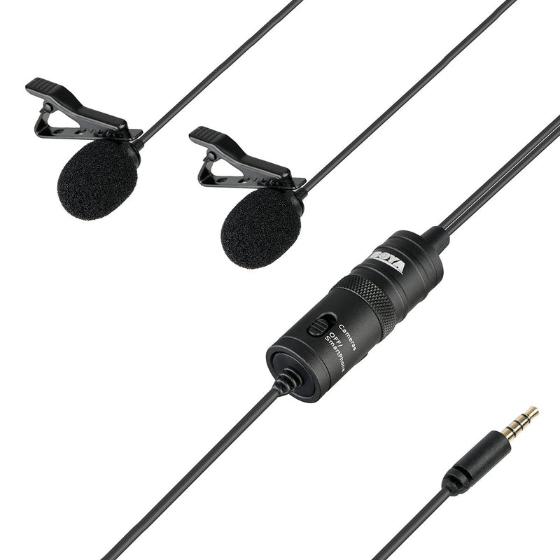 BOYA BY-M1DM Lavalier Clip-On Microphone Omnidirectional Lapel Mic for Smartphone DSLR Camera Video Recorder Dual