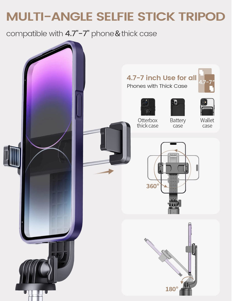 Selfie Stick Tripod with Remote, ANXRE 50" Portable 5 in 1 Selfie Stick Phone Tripod, Wireless Selfie Stick Tripod for Cell Phone Compatible with iPhone 14/13 Pro Max Gopro Android DJI (Black) Black [Reinforced Stability Tripod＆50" Extra Long]