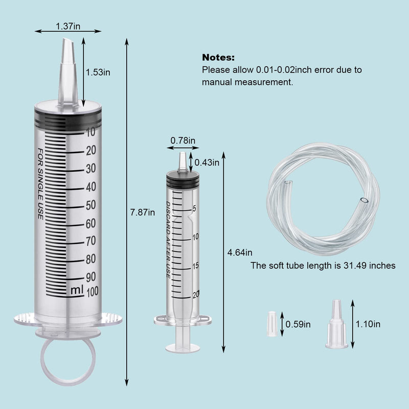 [AUSTRALIA] - 3Pack 100ML Large Syringe and 2Pack 20ML Plastic Syringes with Tip Adapter&Soft Tube, Sterile Individually Wrap Measurement and Dispensing Syringe Tools for Science Labs,Feeding Pets (100ml, 3) 1.0 