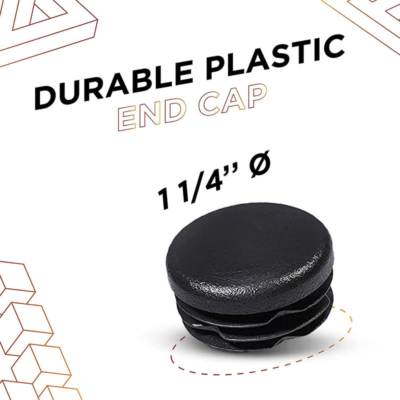 Prescott Plastics 1 1/4” (31.75 mm) Round Plastic Hole Plugs, Insert, Black End Caps for Metal Tubing, Hardware Plugs, Fences, Glide Protection from Chair Legs and Furniture - 50 Pack
