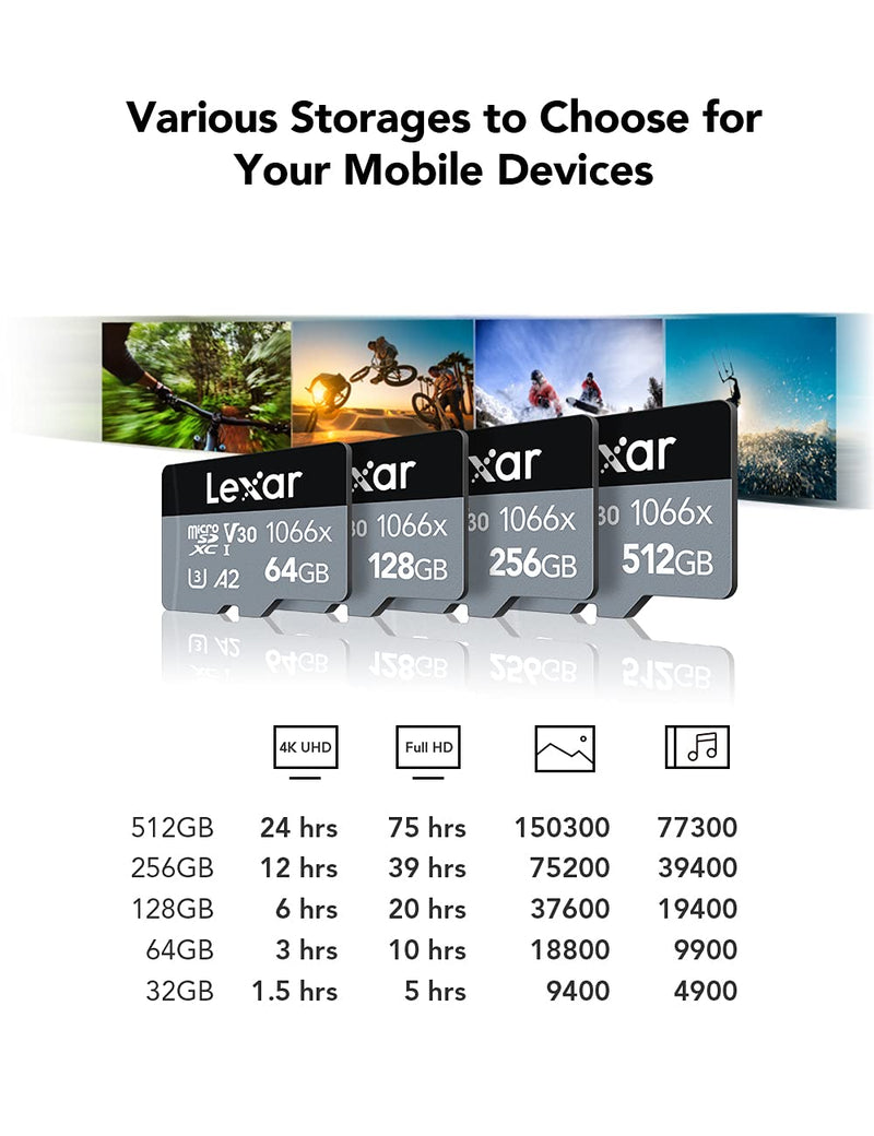 Lexar Professional 1066x 256GB MicroSDXC UHS-I Card with SD Adapter SILVER Series, Up to 160MB/s Read, for Action Cameras, Drones, High-End Smartphones and Tablets (LMS1066256G-BNANU)