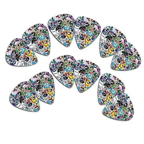 A-mong US 12 Pack Guitar Bass Picks Grip for Electric Guitar, Acoustic Guitar, Ukulele, Mandolin, Celluloid Medium/0.46/0.71/0.96 Mm (White) White