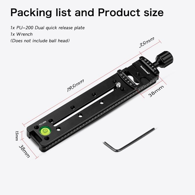 koolehaoda 200mm Multifunction Rail Nodal Slide Metal Quick Release Plate Clamp Compatible Arca Swiss (PU-200) PU-200