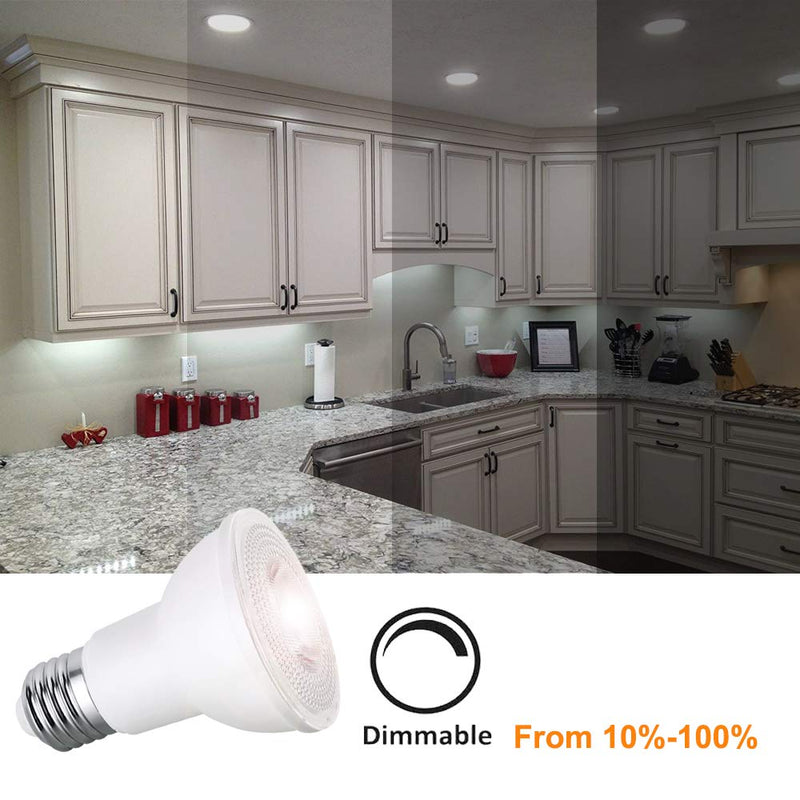PAR20 LED Bulbs 5000K Daylight White 60W Halogen Equivalent Dimmable 7W E26 600lm 40 Degree Narrow Flood Light Bulb for Recessed Lighting 6-Pack