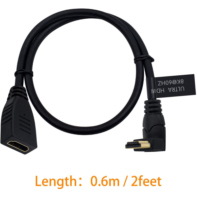 Poyiccot 8K HDMI Extension Cable, HDMI 2.1 Cable 90 Degree Up Angle HDMI Male to Female 8K HDMI 2.1 Cable 48Gbps Ultra High Speed 8K 60Hz, 4K 120Hz, 3D Ultra HDR HDMI Extension Cable, 2feet(M/F Up) Up Angle 8K HDMI 2.1 Cable