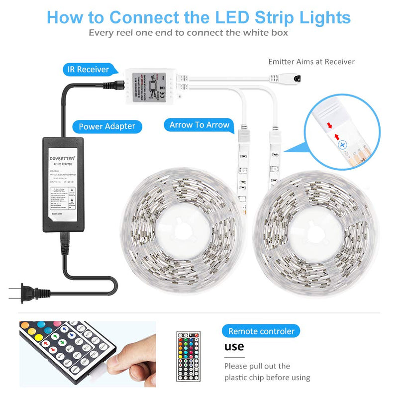 [AUSTRALIA] - Daybetter Led Strip Lights 32.8ft Waterproof Flexible Tape Lights Color Changing 5050 RGB 300 LEDs Light Strips Kit with 44 Keys Ir Remote Controller and 12v Power Supply 