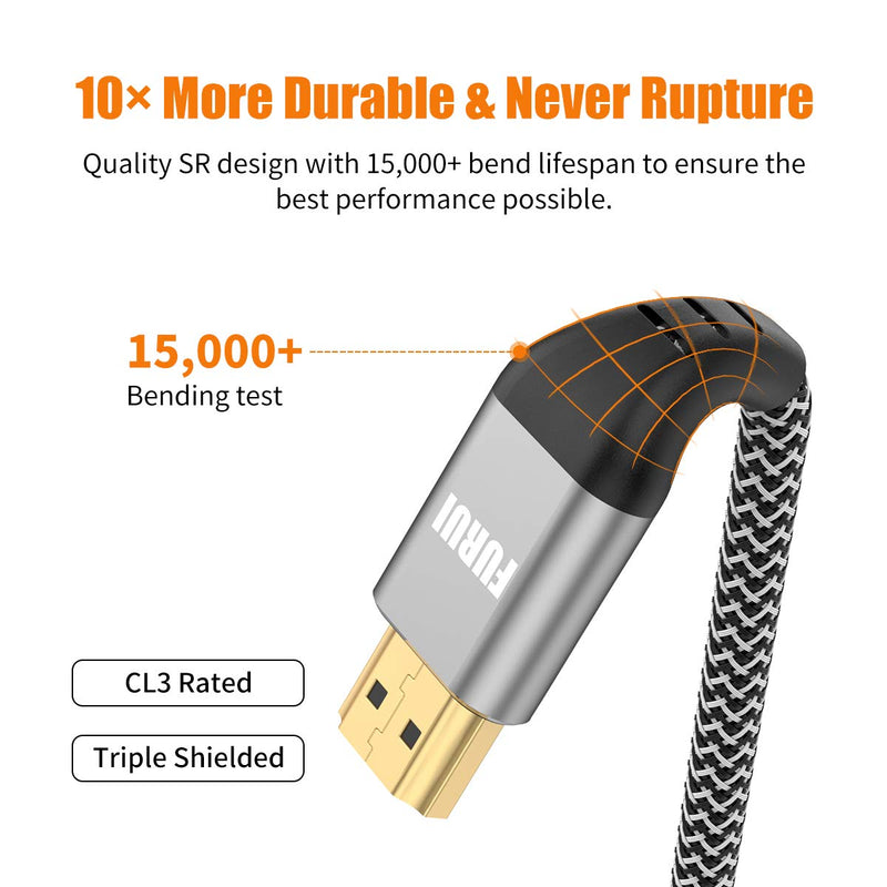 8K HDMI Cable 6ft 2Pack, FURUI Nylon Braided 2.1 HDMI Cable, CL3 Rated Support Dolby Atmos, 8K@60Hz, 4K@120Hz, 48Gbps Ultra Speed, eARC, HDCP 2.2 & 2.3, Dynamic HDR Compatible with Apple TV, Roku 6Feet-2Pack