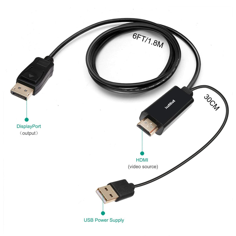 Active 4K HDMI 2.0 to Displayport 1.2 Cable for PS5 PS4 pro, BolAAzuL 4K 60Hz HDMI in to DP Out Video Converter Cord 6FT/1.8M Male to Male with USB Power for PC Laptop Apple TV HDMI 2.0 to DP(4K/60Hz)