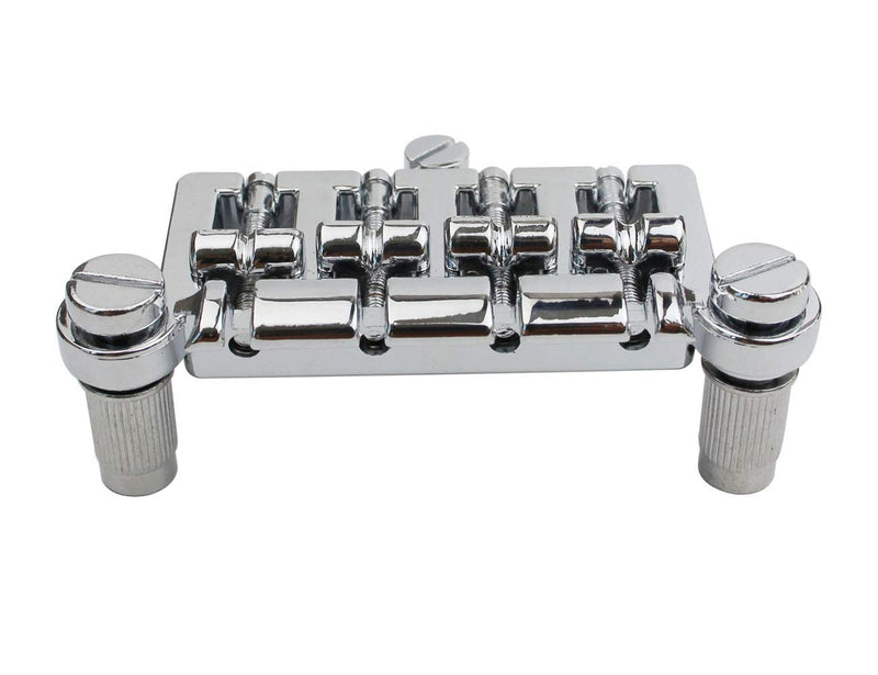Guyker 3 Point 4 String Bass Bridge Tailpiece – Zinc Alloy Bridges Tailpiece with Saddle Replacement Parts for Gibson EPI Style Bass (BG004)