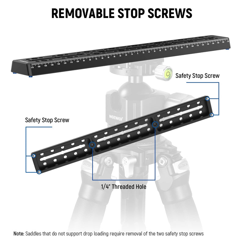 NEEWER 13.8"/350mm Rail Bar Vixen Style Dovetail Plate, Metal Mounting Plate Saddle with M6 1/4" 3/8" Camera Screw for Telescope Mount Adapter OTA Equatorial Tripod Sky Astrophotography, QR008