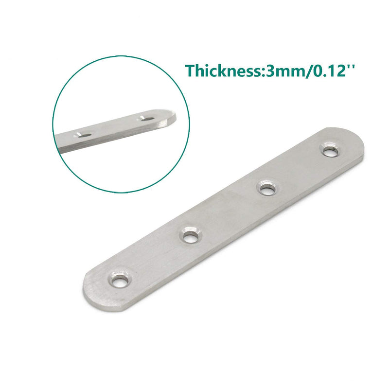 4 Pack Flat Mending Plate for Wood,ULIFESTAR Stainless Steel Straight Brackets 130mm / 5" Length 4 Screw Hole Flat Repair Fixing Wood Brace Joining Plates Connector with Fixing Screws 130x20x3mm/5x0.8x0.1''