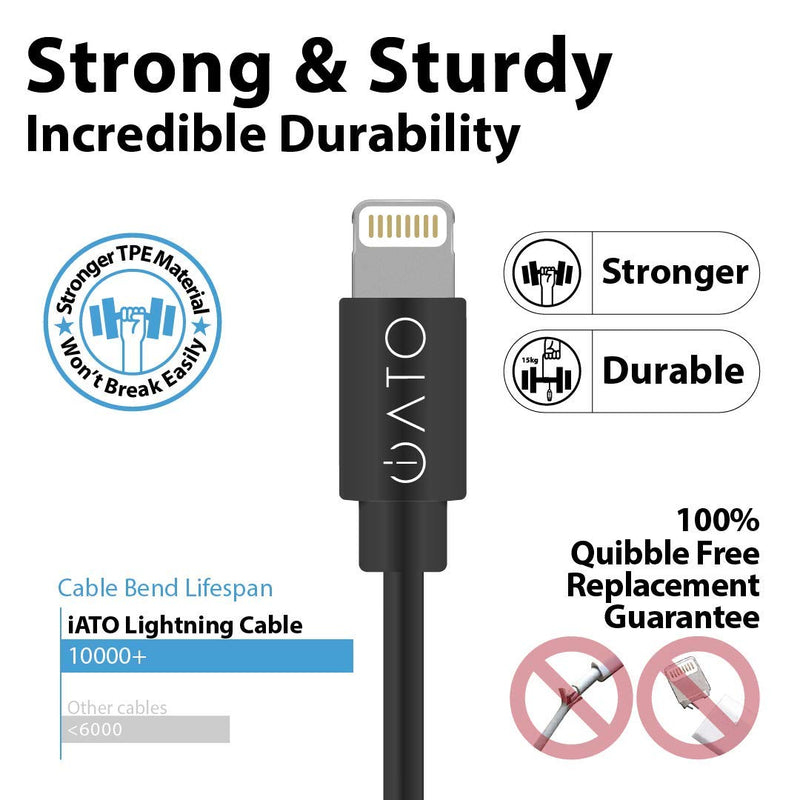 iATO Lightning Cable [Apple MFi Certified] iPhone Charger Cable. Fast Charging Lightning to USB Wire for iPhone 12 Mini Pro Max SE 11 Pro Max XR Xs Max X 10 8 7 6s 6 Plus 5s 5c 5 iPad iPod. 1m. Black Coal Black 3.3FT/1M