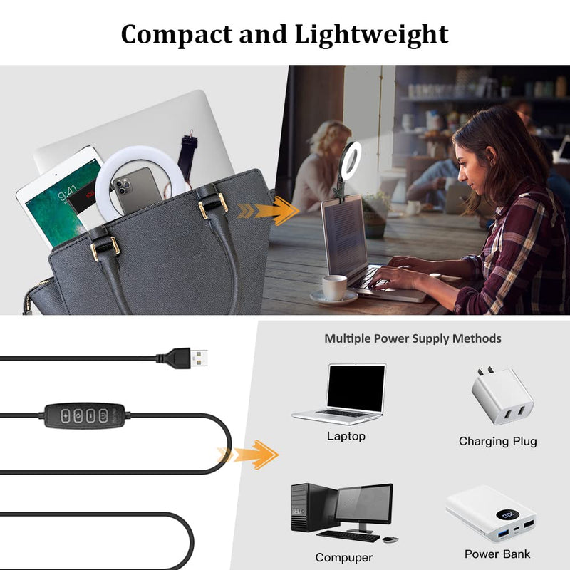 Ring Light with Tripod Stand & Clip for Laptop Video Calls,5" Small Portable Ring Light Desktop Ring Light for Zoom Meetings, Video Conference Ring Light for PC Monitor Computer Webcam iMac Deep balck
