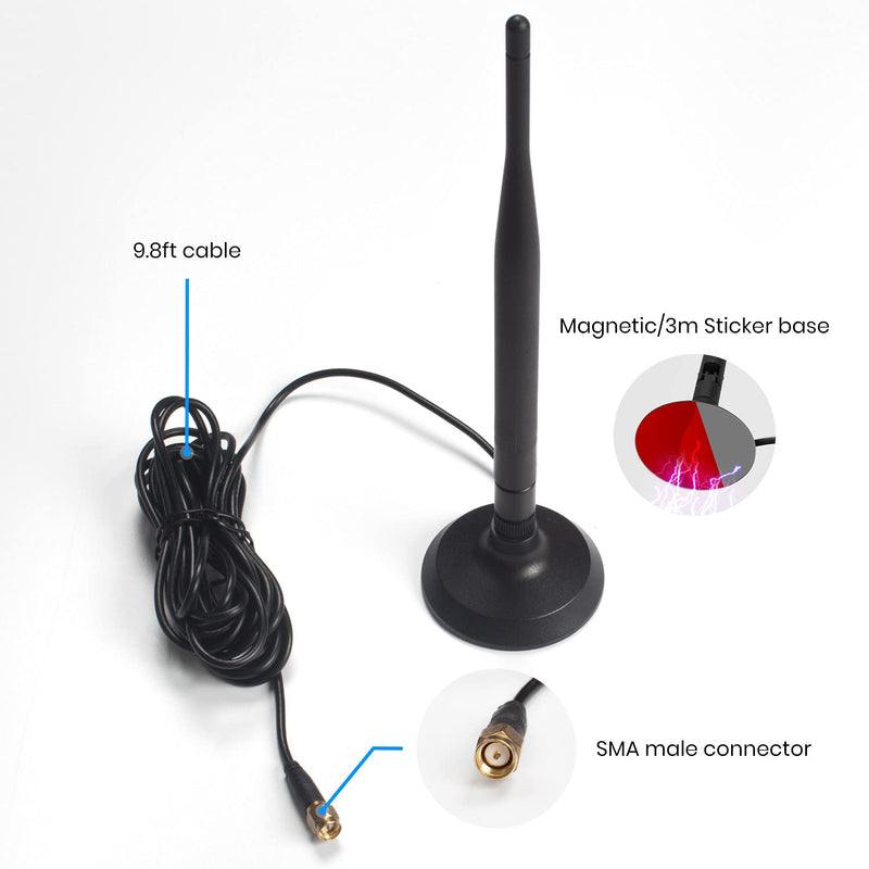 AUTO-VOX HD Wireless Camera Antenna with Magnetic Stand Base 11.5 Ft Extension Cable,66 Ft Long-Range Reception, 2.4GHz, SMA Male Connector, for Solar1/CS2/W7 B: Antenna