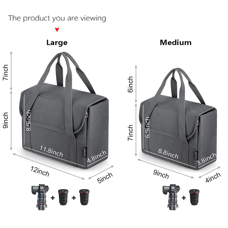 S-ZONE Water Resistant DSLR SLR Camera Insert Bag Camera Inner Case Bag with Handle for Sony, Canon, Nikon, Olympus Gray Upgraded 2.0 12'' x 9'' x 5'' with handle