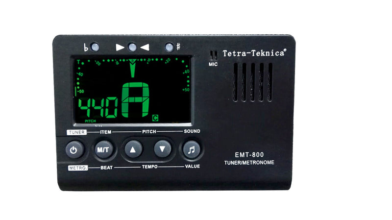 Tetra-Teknica Essential Series EMT-800 LCD Display 3in1 Digital Metronome, Tuner and Tone Generator for Chromatic, Guitar, Bass, Ukulele, Violin, 30-260 BPM, 9 Rhythms, 0-9 Beats