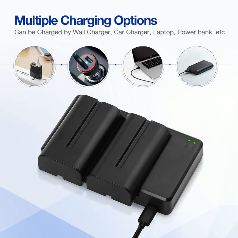 Powerextra NP-F550 Charger Set, 2 x NP-F550 Batteries with and Dual USB Charger Compatible with Sony NP-F550, F970, F750, F570, F530, F330, CCD-SC55, TR910, TR917, CN160, CN-216 LED Light and More