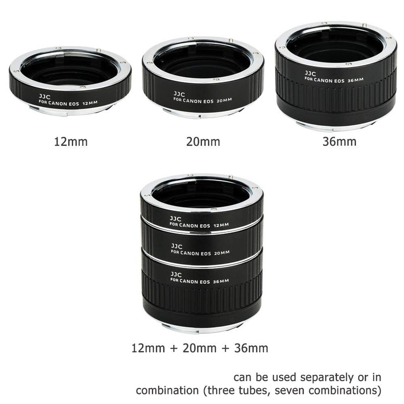 JJC EF & EF-S Mount Auto Focus Extension Tube Set for Canon EOS 90D 80D 70D 60D 77D Rebel T6 T7 T5 T8i T7i T6i T6s T5i T4i SL3 SL2 EOS 6D Mark II 7D Mark II 5D Mark IV III 5Ds R 1Dx Mark III and More Canon EF or EF-S Mount