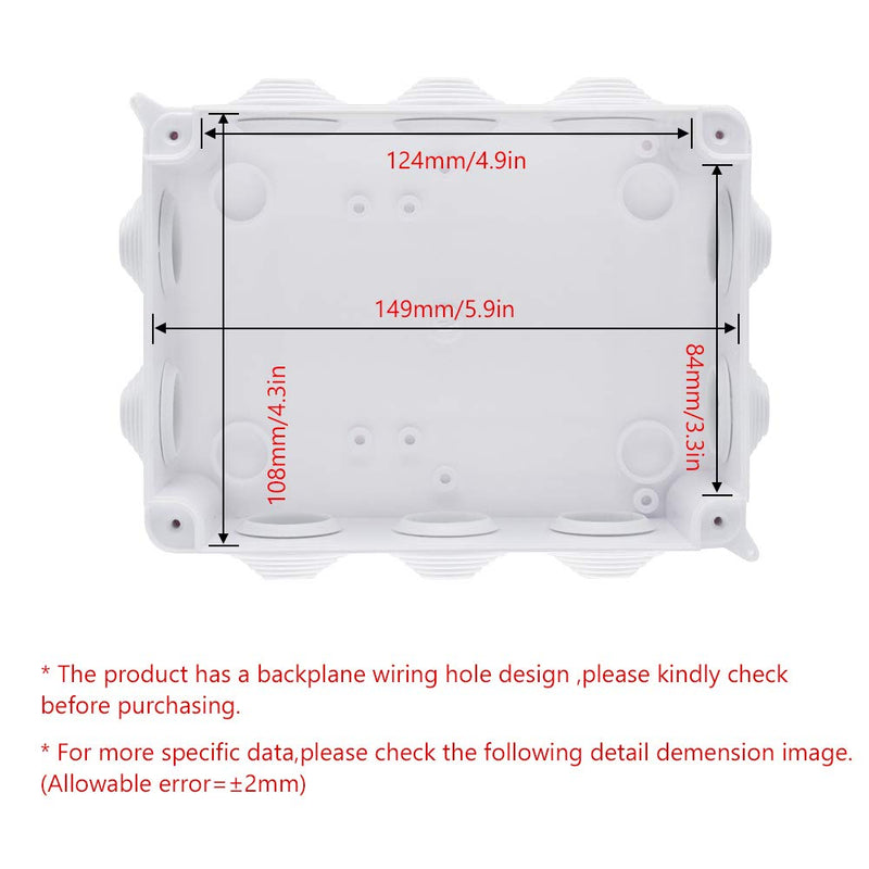 IP65 Waterproof Dustproof Junction Box, ABS Plastic Universal Electrical Project Enclosure, 5.9" x 4.3" x 2.8" (150mmx110mmx70mm) DIY Case Enclosure 5.9" x 4.3" x 2.8"