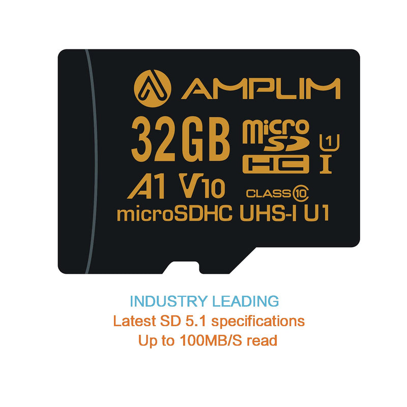 Amplim 32GB Micro SD Card, MicroSD Memory Plus Adapter, MicroSDHC U1 Class 10 V10 UHS-I TF Extreme High Speed Nintendo-Switch, GoPro Hero, Surface, Raspberry Pi, Phone Galaxy, Camera Cam, Tablet, PC