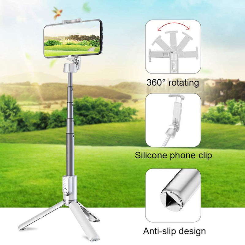 HOTKAY Selfie Stick Tripod,Portable All-in-one Aluminum Expandable Phone Tripod, Bluetooth Remote Compatible with Apple & Android Devices, Non Skid Tripod Feet (White) white